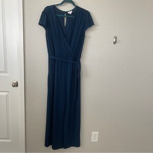 Lularoe Karen Baltic Blue jumpsuit. V neck. Detachable belt. Size small.